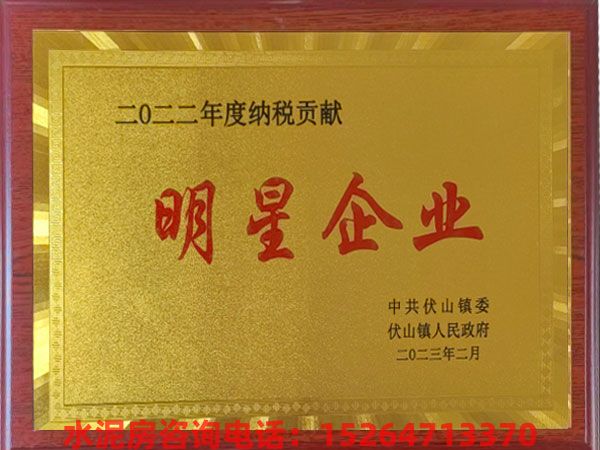 山东鸿泰兴正水泥制品有限公司荣获伏山镇 2022年度纳税贡献明星企业.奖牌
